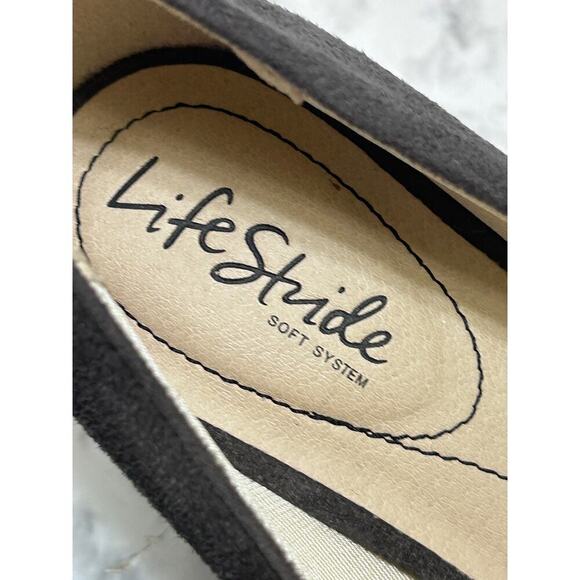 Lifestride Gianna Pumps 9W Gray Heels Comfort Microsuede Almond Toe Slip On - Picture 8 of 9